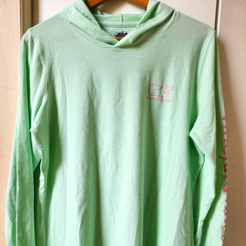 Vineyard Vines Girls L 16 Hoodie Long Sleeve Tee Green Shirt Whale.New Without